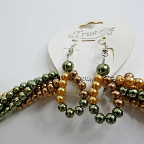 Bead Necklace 20" NWT Plus Earrings SET Twisted Choker 4 Colors 6 Strands - Picture 3 of 6